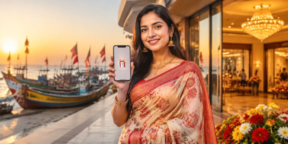 কক্সবাজারে একজন বাংলাদেশি নারী শাড়িতে মোবাইল ক্যাসিনো অ্যাপে ভাউচার কোড রিডিম করছেন